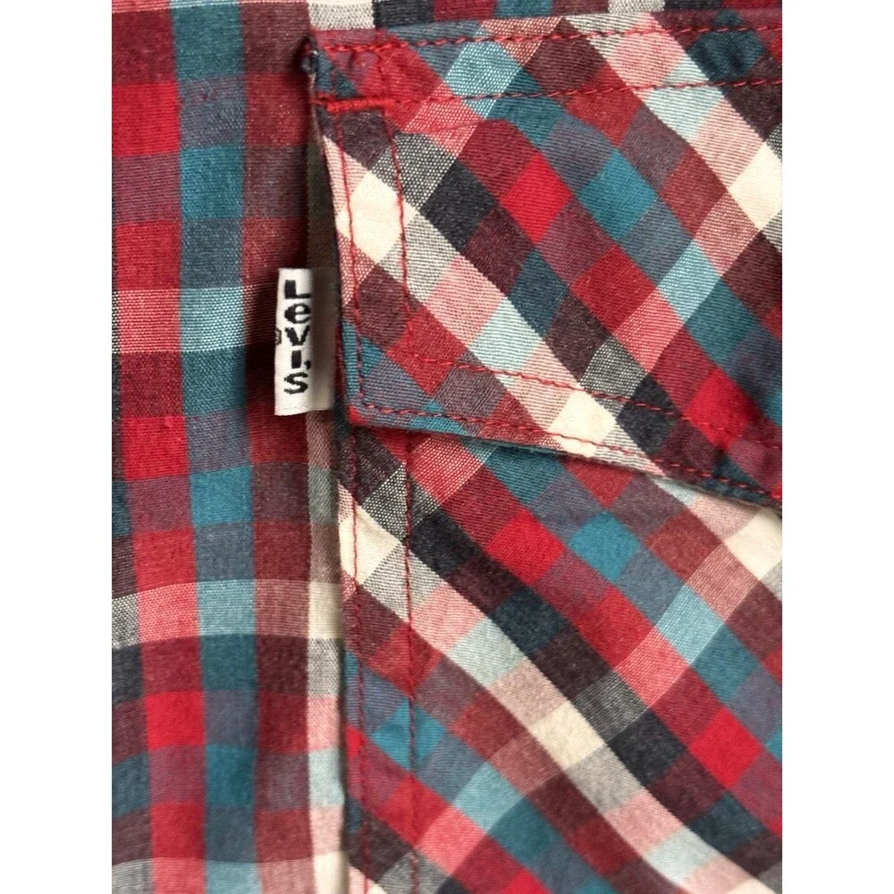 Levi's Men's Plaid Red Blue White‎ Flannel Long Sleeve Button-Up Shirt Size L
